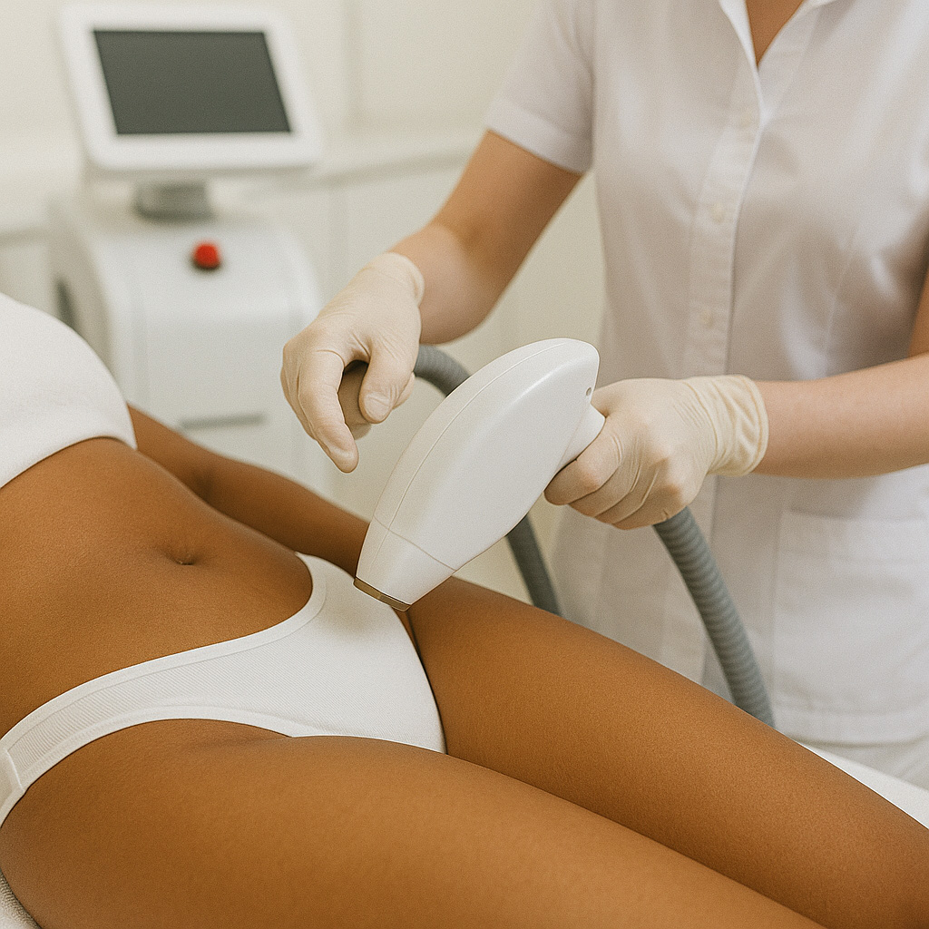 Strawberry Legs Laser Treatment Sheffield — client receiving diode laser treatment on lower legs to reduce dark pores and uneven texture.